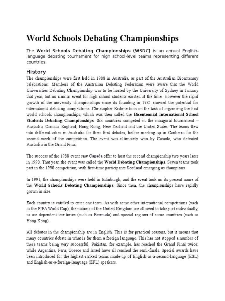 World Schools Debating Championships Pdf Political Communication