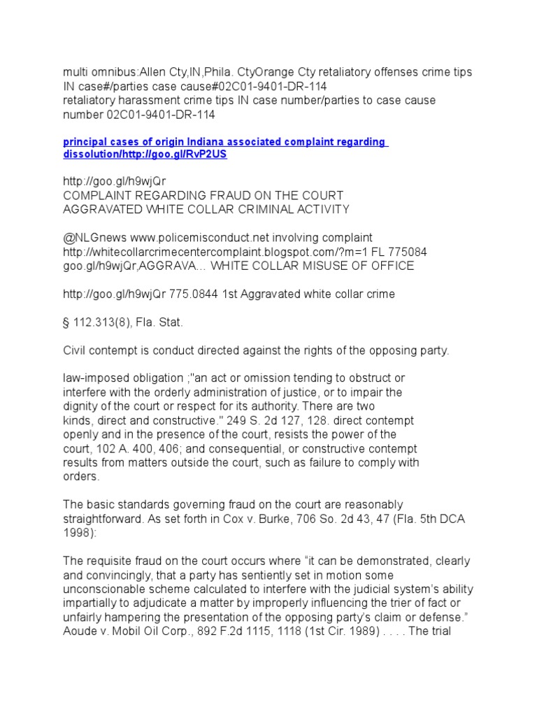 Principal Cases of Origin Indiana Associated Complaint Regarding ...