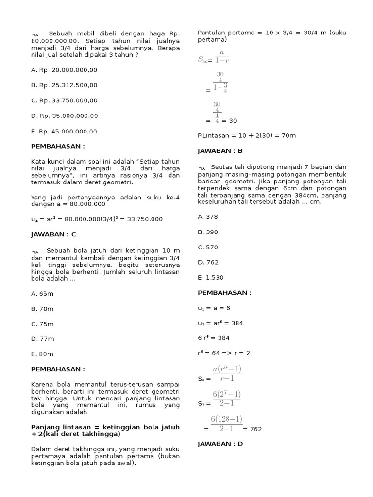 Contoh Soal Deret Geometri Tak Hingga Bola Jatuh Contoh
