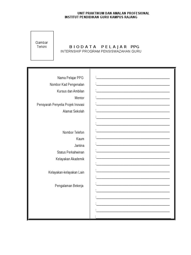 Borang Biodata Pelajar Internship | PDF