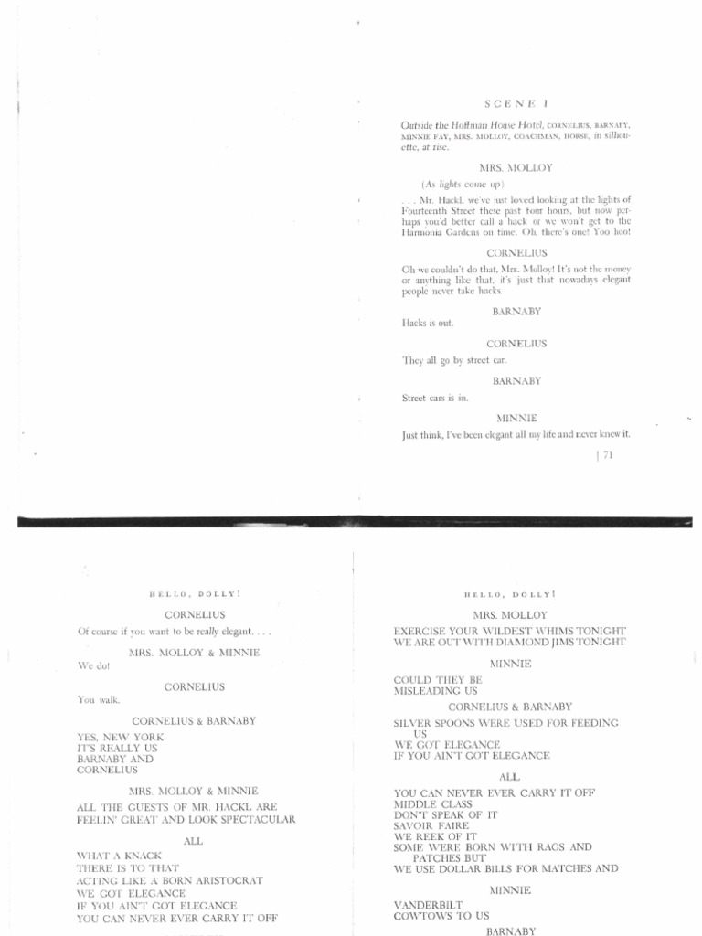 Hello, Dolly! Scene 1 Script Excerpt | PDF | Entertainment (General ...