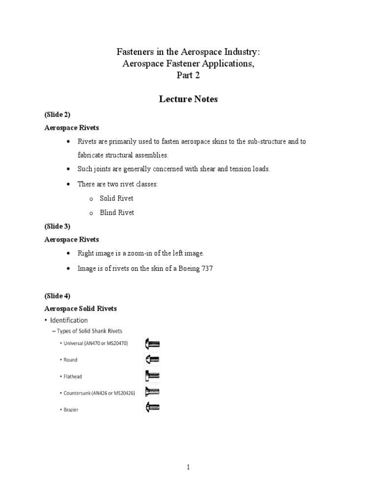 Aerospace Fastener Applications Instructor Notes Part2 R2010 | PDF ...