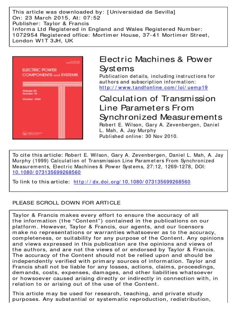 Calculation of Transmission Line Parameters From Synchronized