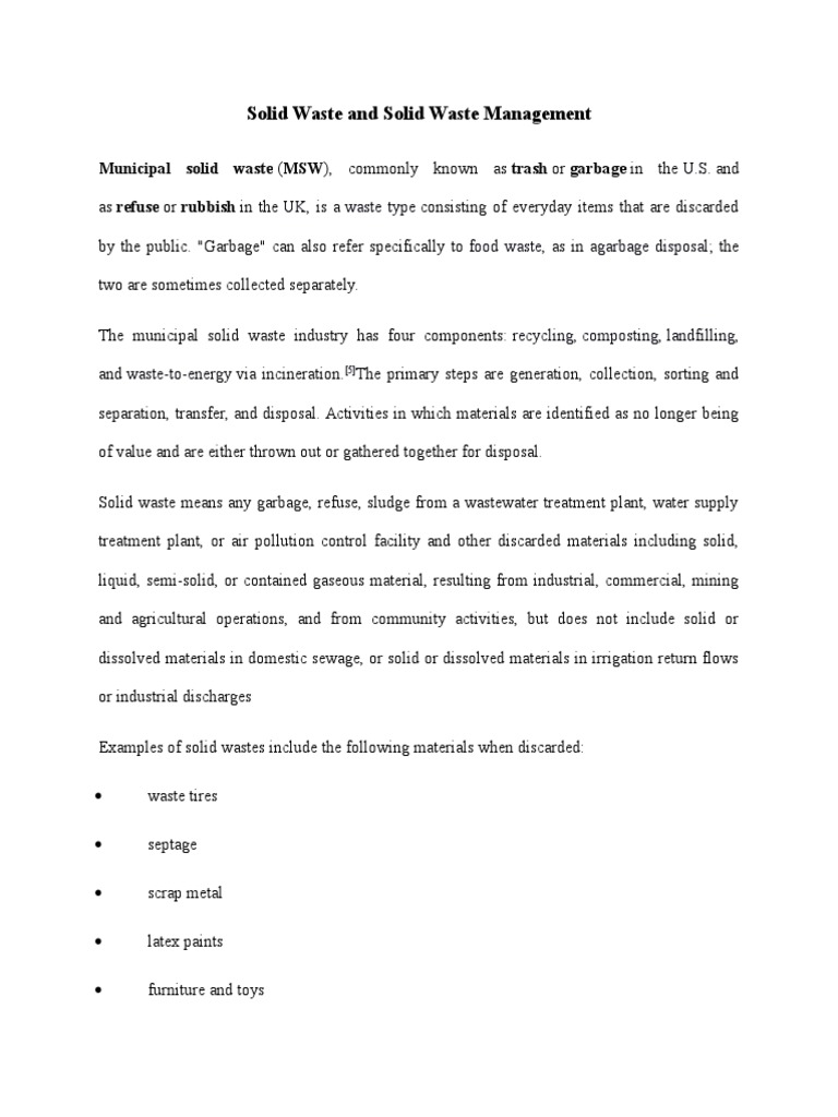Solid Waste Management Overview | PDF | Municipal Solid Waste | Waste ...