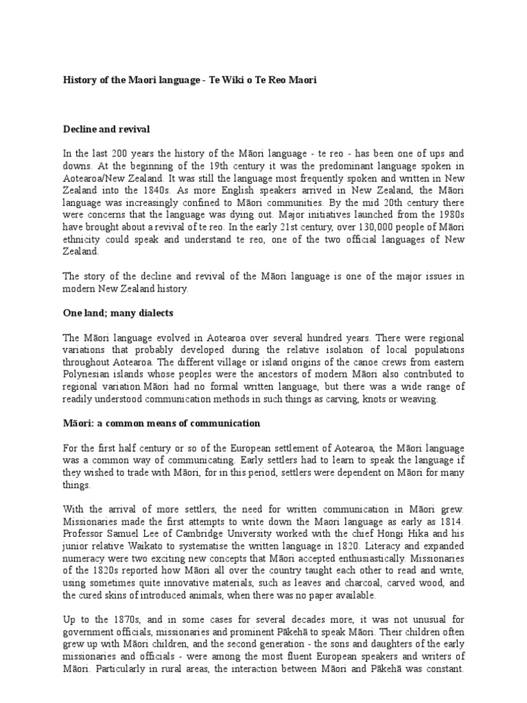 Māori Language: History and Revival | PDF | Māori People | New Zealand