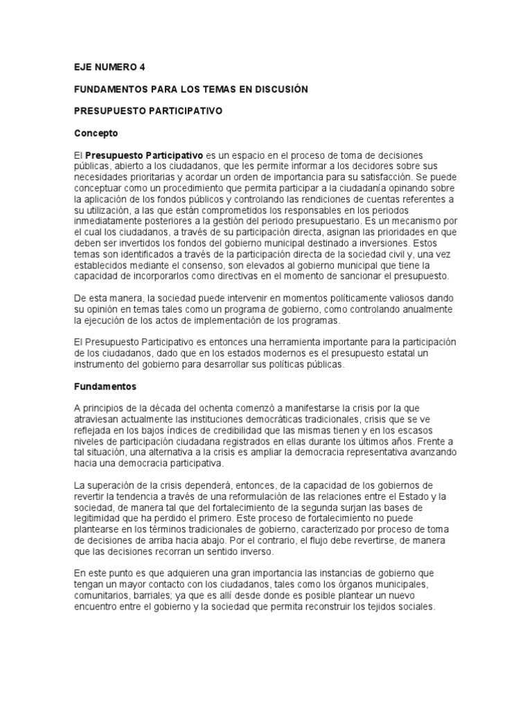 Fundamentos del Presupuesto Participativo | PDF | Presupuesto | Democracia