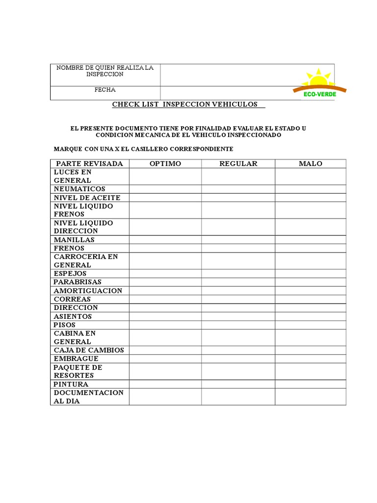 Check List Vehiculos