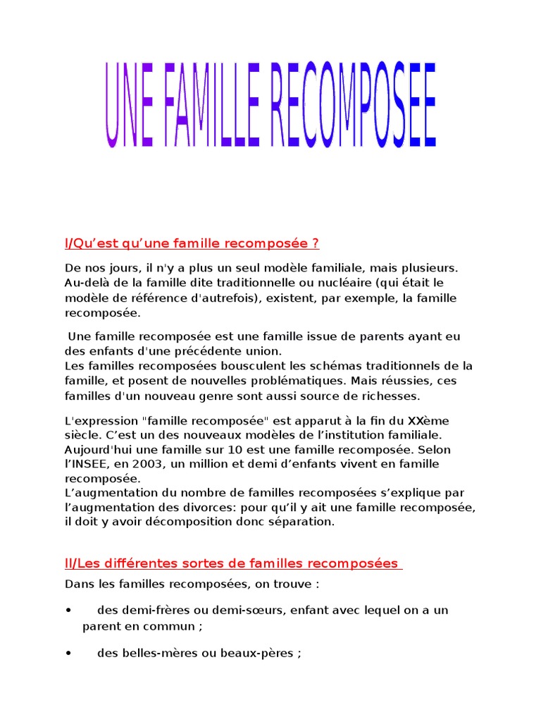 Expose Famille Recompose Pdf Famille Institutions Sociales