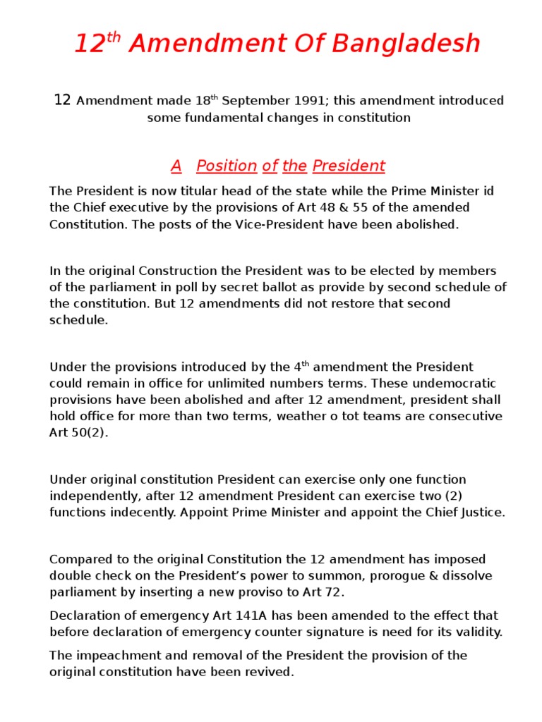 12th Amendment of Bangladesh Constitution | PDF | Member Of Parliament ...