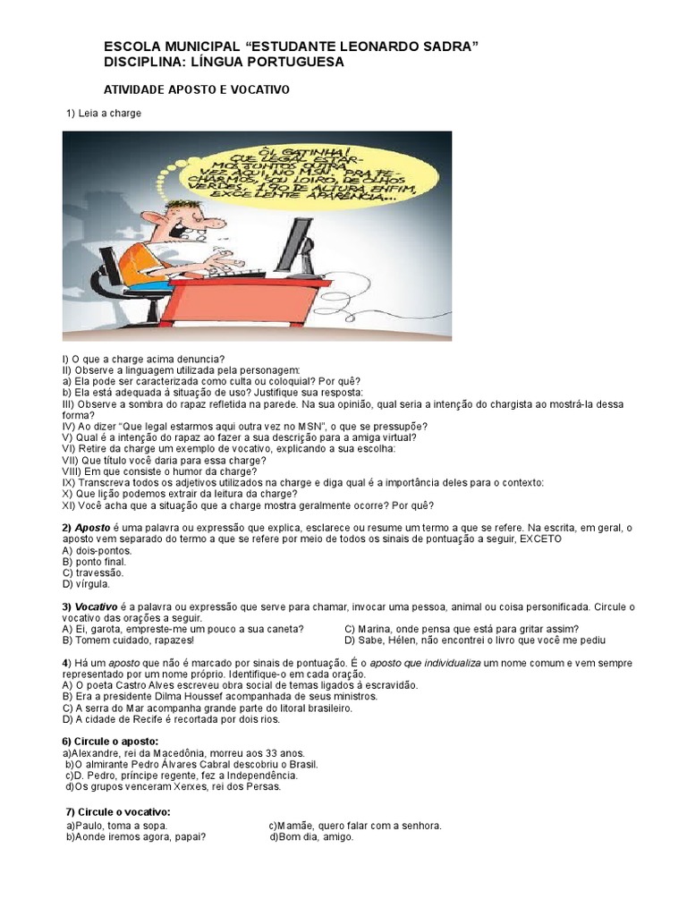 atividades de aposto e vocativo 8 ano com gabarito - C - redeneonatal ...