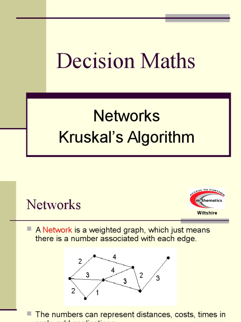 Kruskal's Algorithm for Network Optimization | PDF | Teaching ...