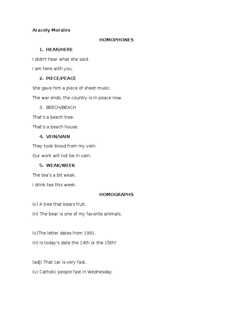 Homophones and Homographs Explained | PDF