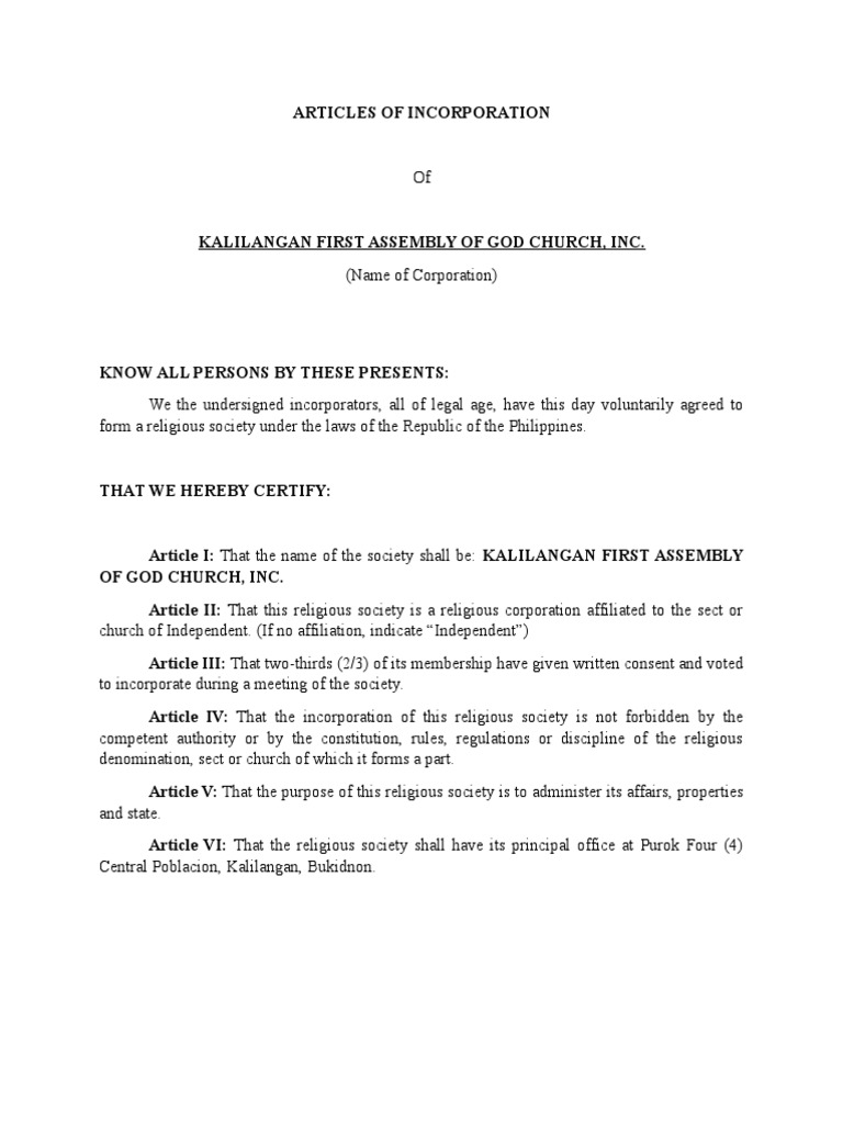Articles of Incorporation | Political Charters | Philippines