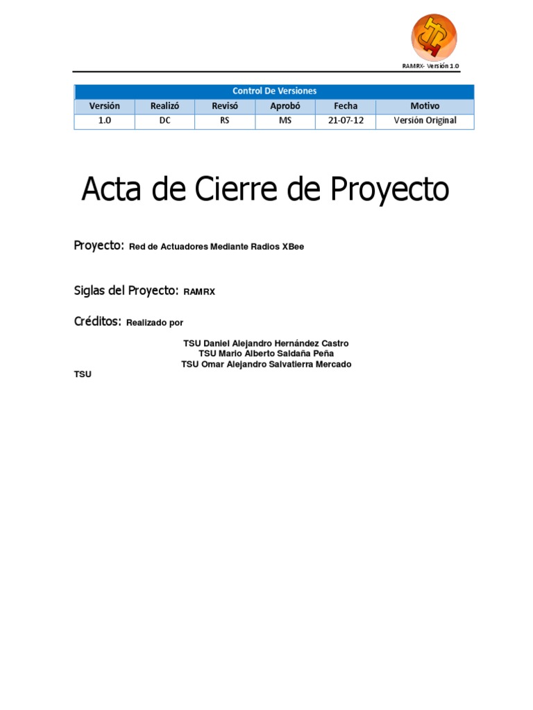 Acta de Cierre del Proyecto RAMRX | PDF | Páginas del servidor Java ...