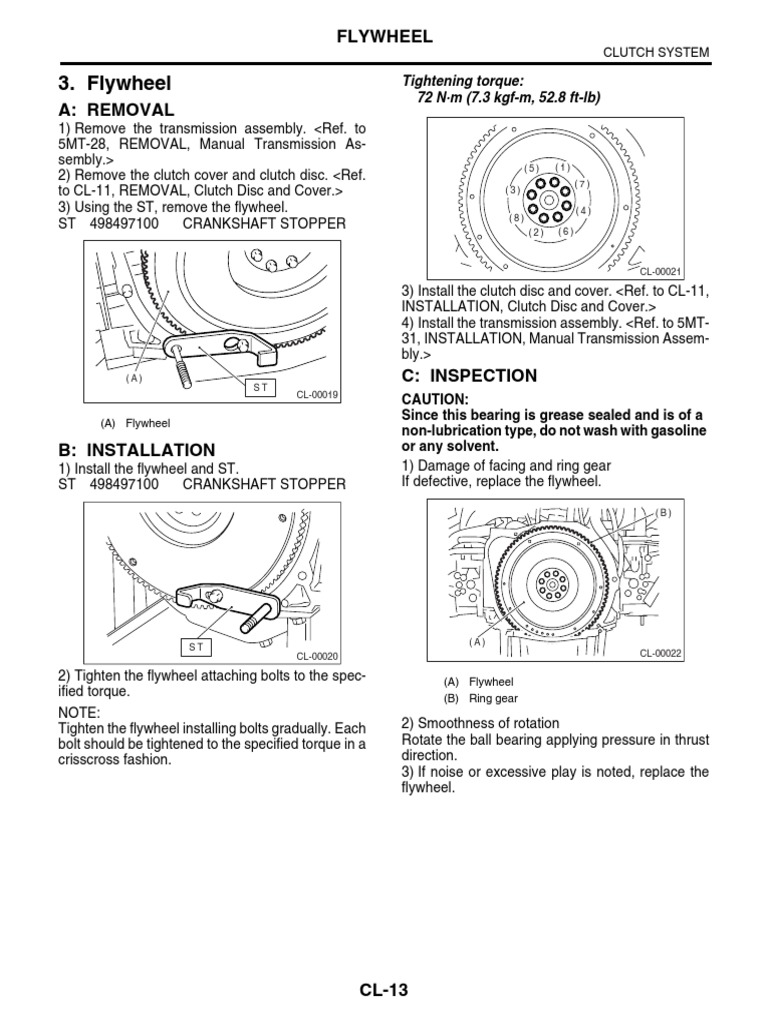 98'00) 1998 Flywheel Bolt Torque Specs? Subaru Forester