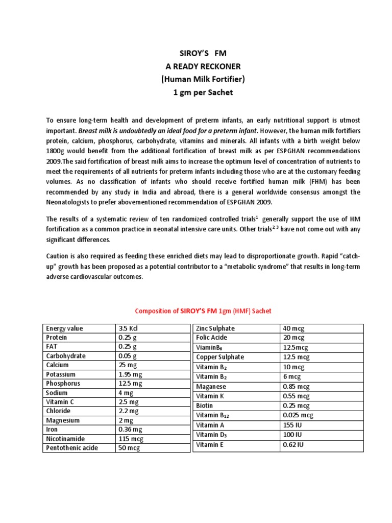 Human Milk Fortifier | PDF | Breast Milk | Milk