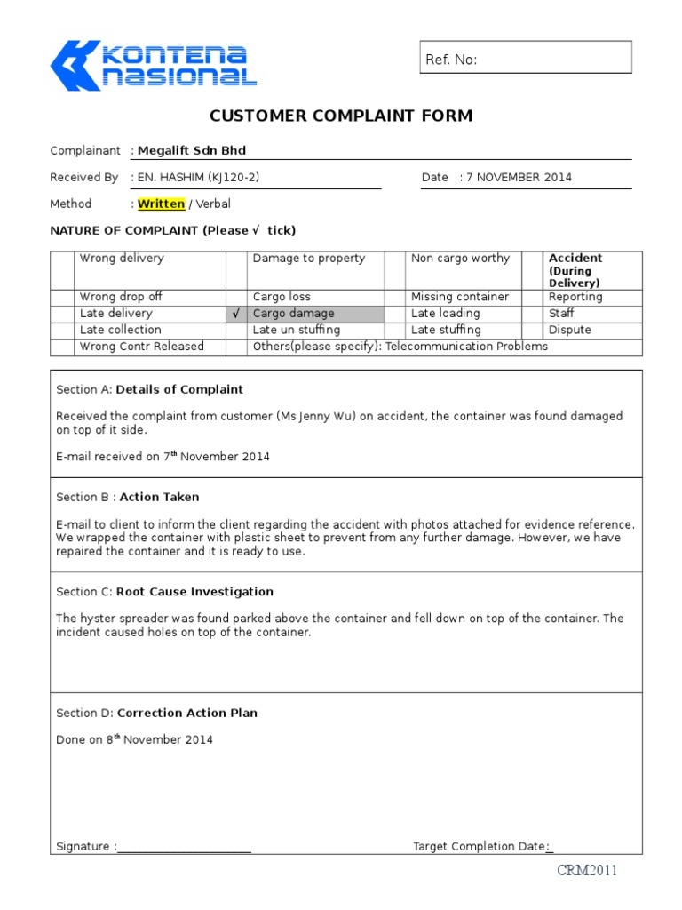 Customer Complaint Report: Accident Case | PDF | Business | Law