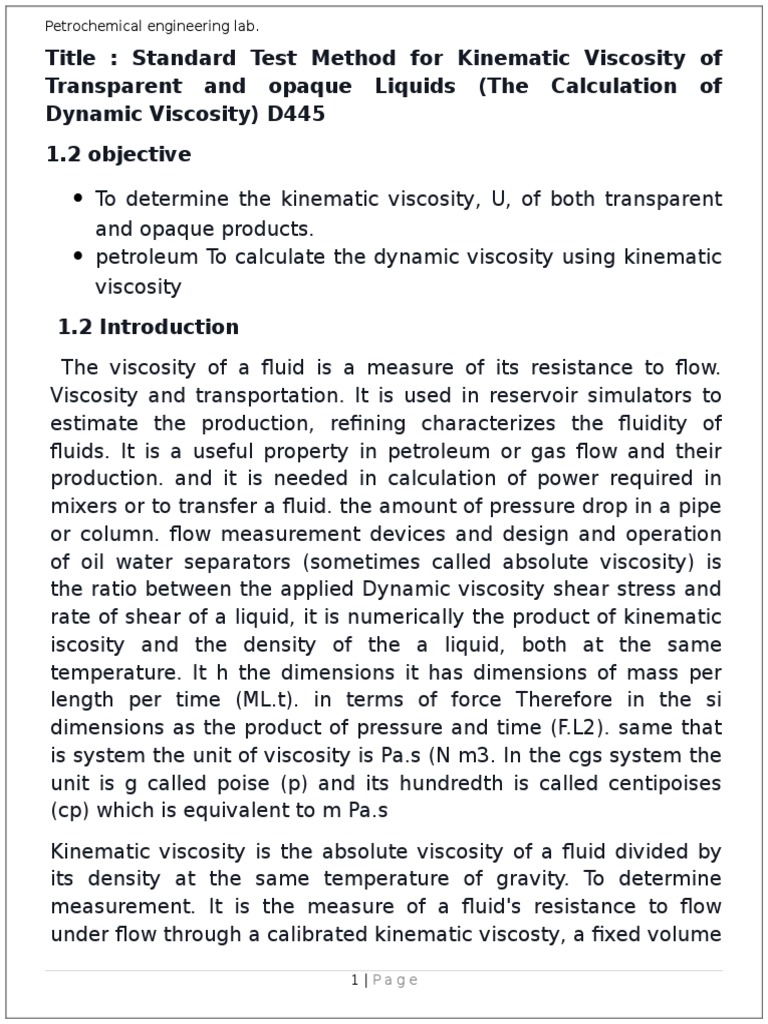 Standard Test Method For Kinematic Viscosity of Transparent and Opaque