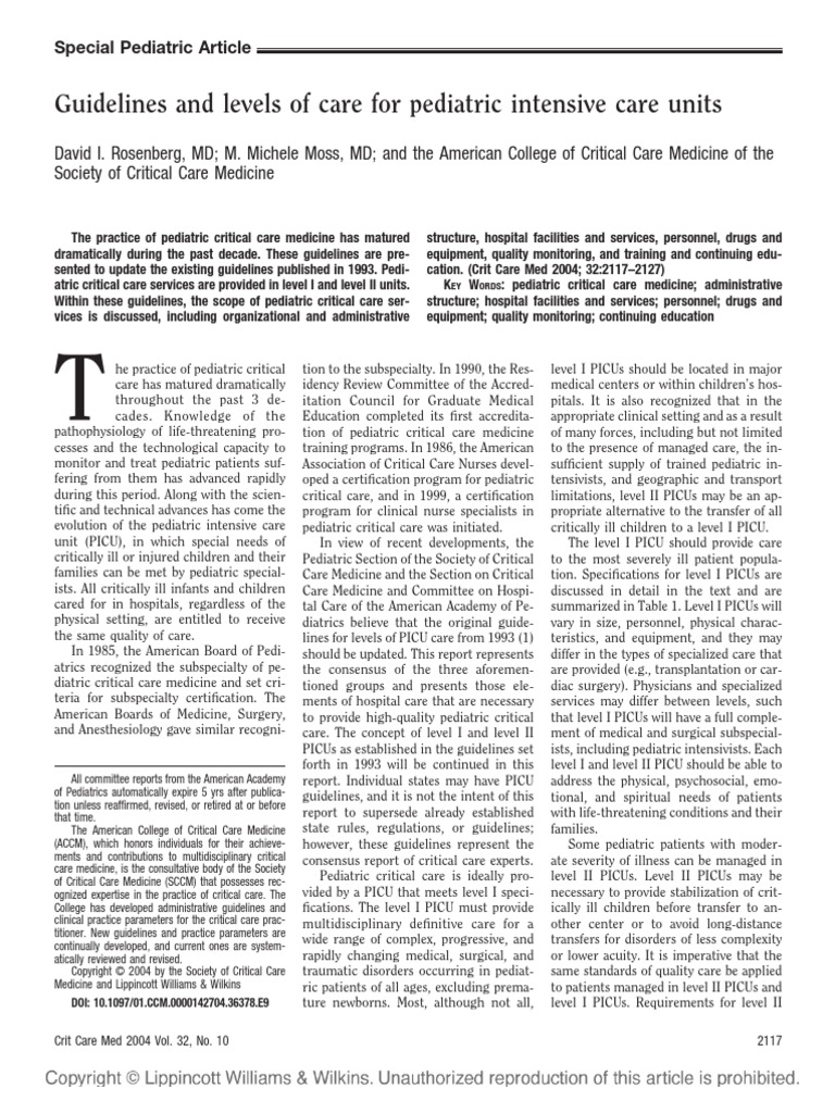 Guidelines and Levels of Care For Pediatric Intensive Care Units | PDF ...