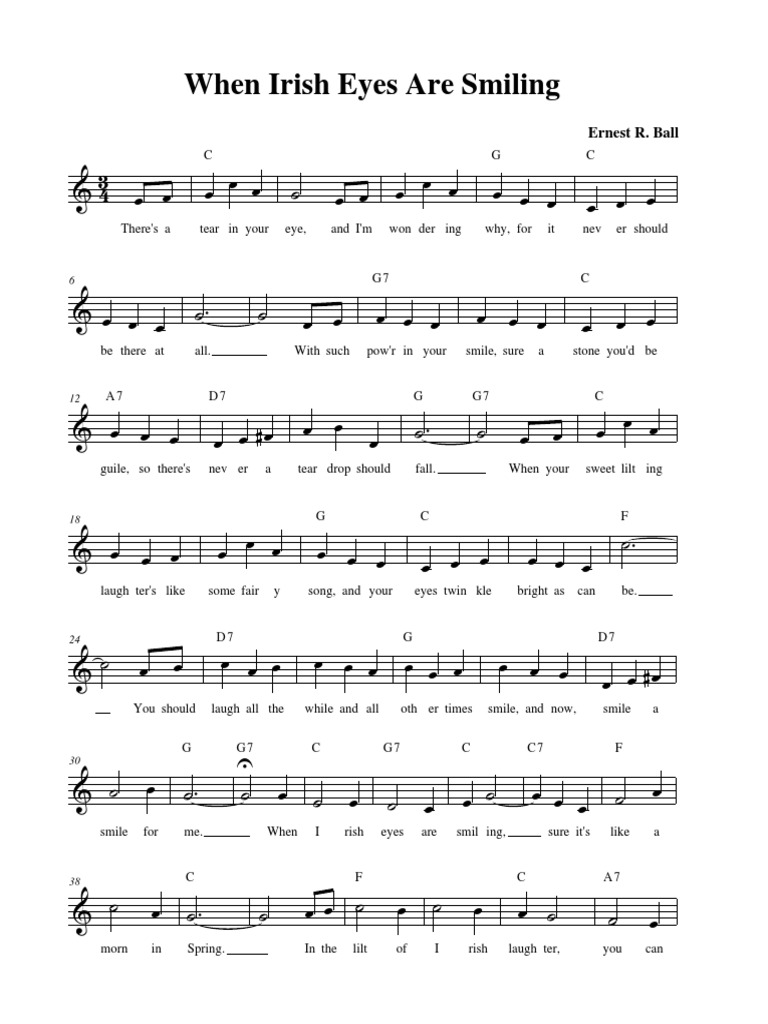 When Irish Eyes Are Smiling Lead Sheet Laughter