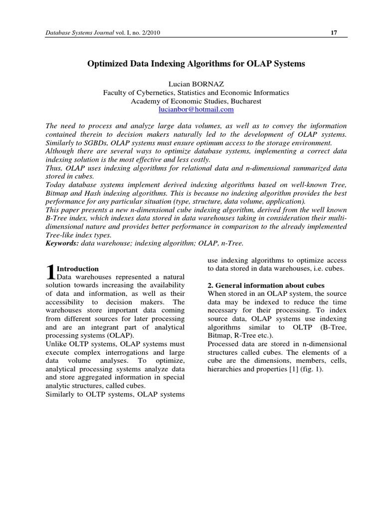 Optimized data indexing algorithms for olap systems pdf database