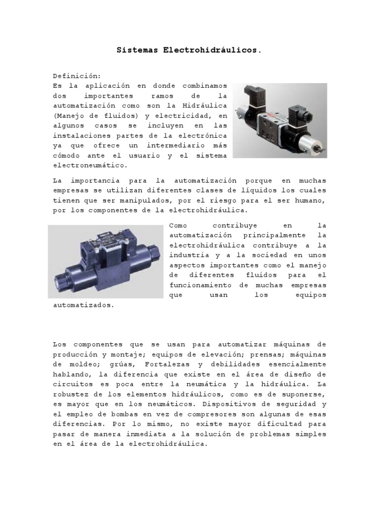 Sistemas Electrohidráulicos: Definición y Aplicaciones | PDF | Bomba ...