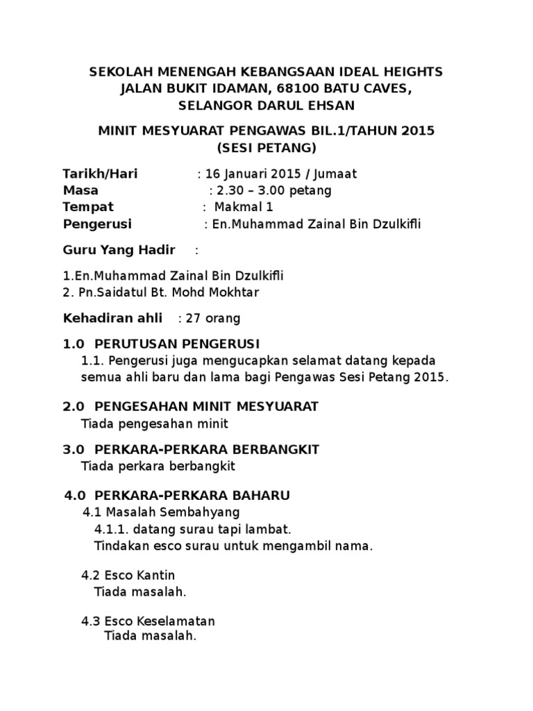 Minit Mesyuarat Pengawas Pdf