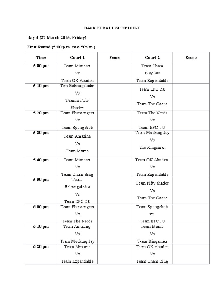 Basketball Schedule PDF