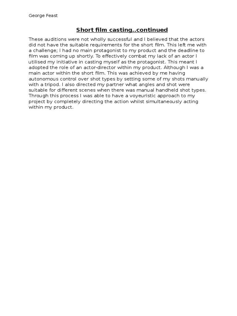 Short Film Casting Continued | PDF