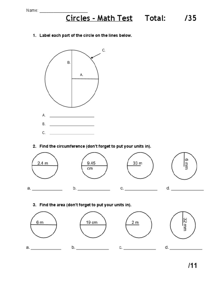 Circletestmath | PDF | Teaching Methods & Materials