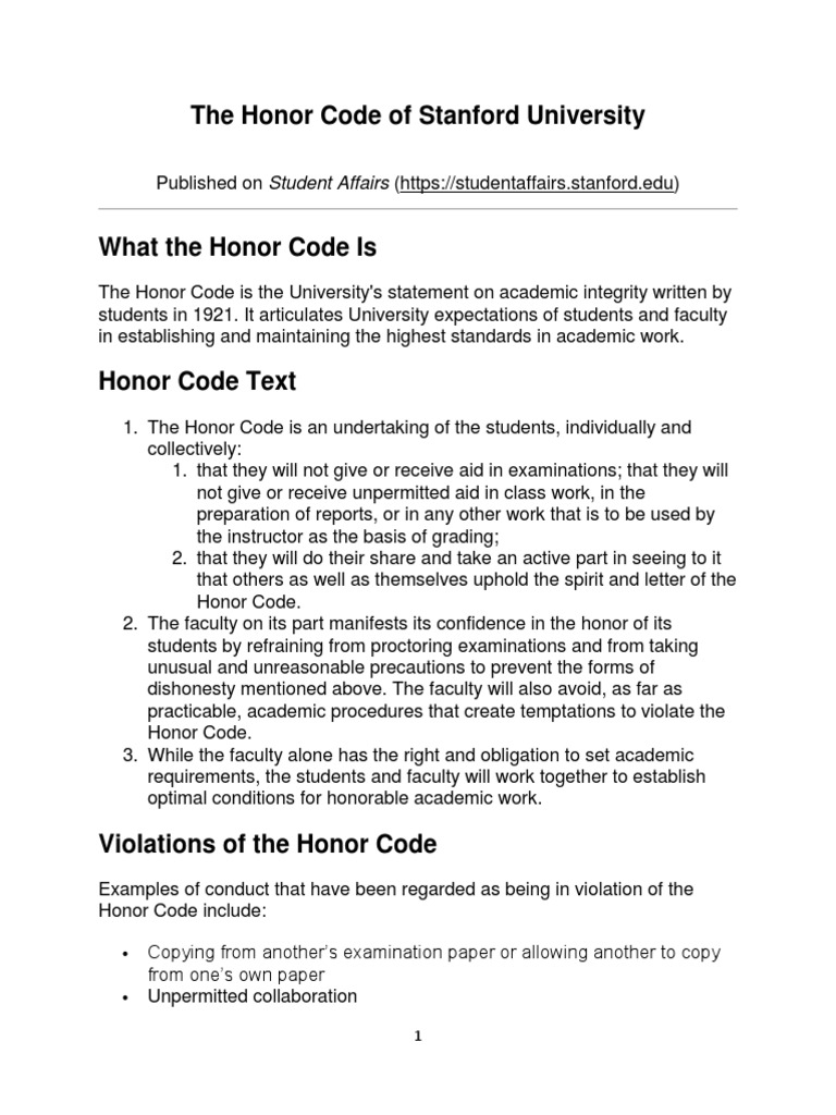 Honor Code Stanford Plagiarism Academia