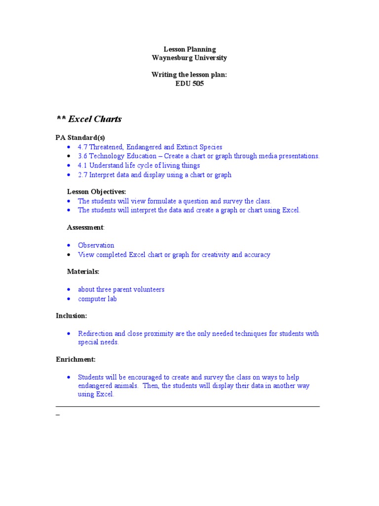 Plans For Excel Charts | PDF