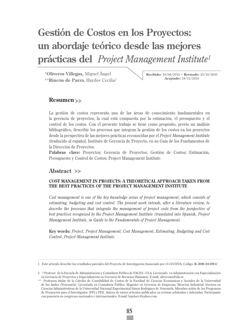 Gestión de Costos en Proyectos PMI | PDF | Presupuesto | Diseño
