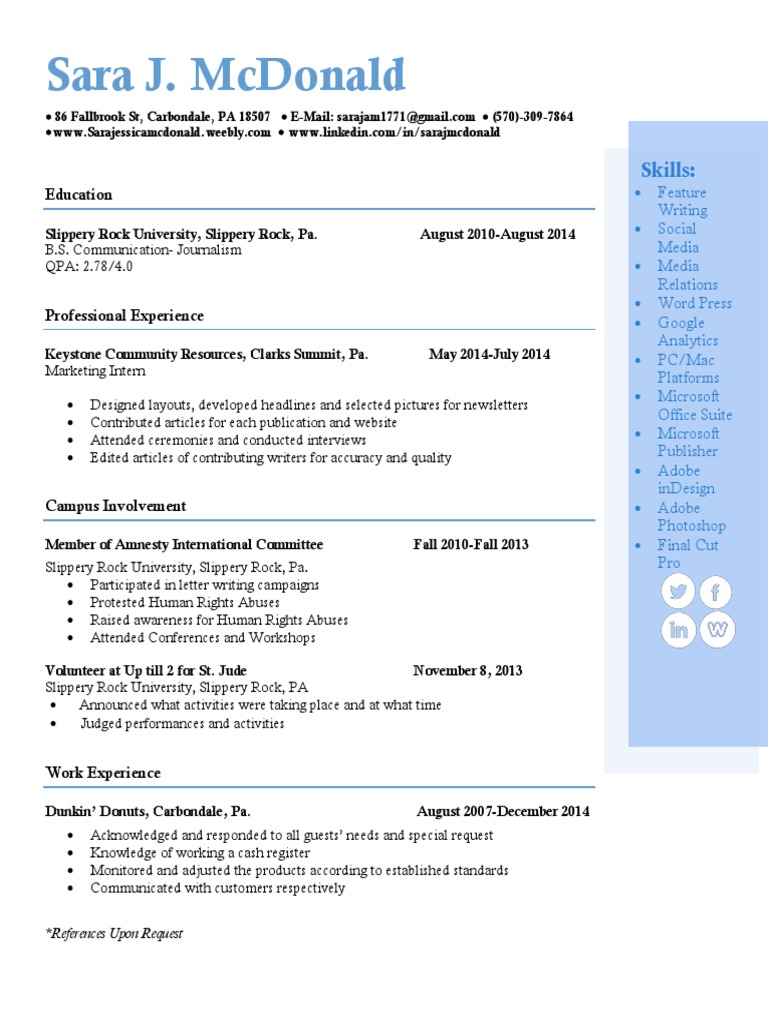 Sara J. McDonald: Journalism Resume | PDF