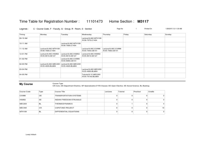 Weekly Course Schedule Overview | PDF