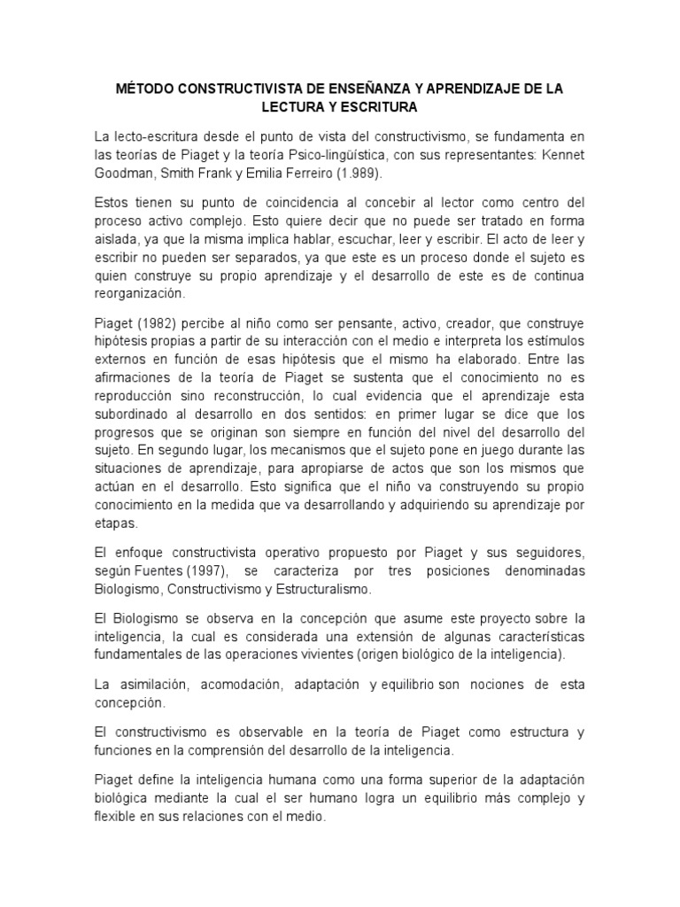 Método Constructivista en Lectura y Escritura | PDF | Constructivismo ...