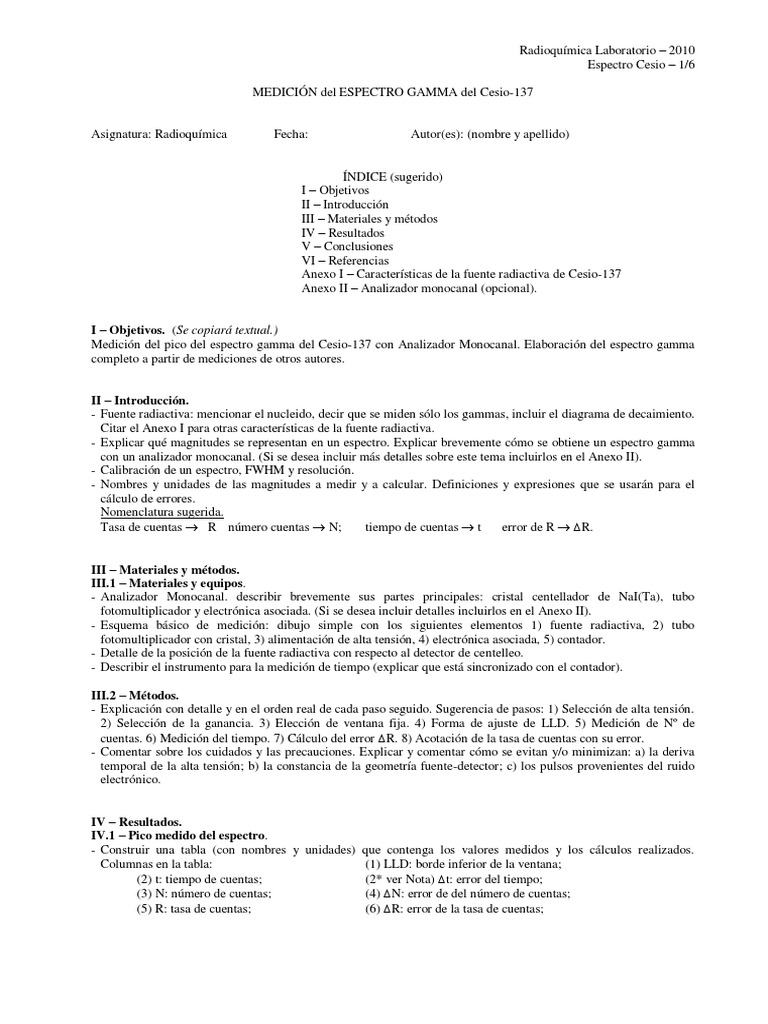 Medición del Espectro Gamma de Cs-137 | PDF | Rayo gamma | Medición