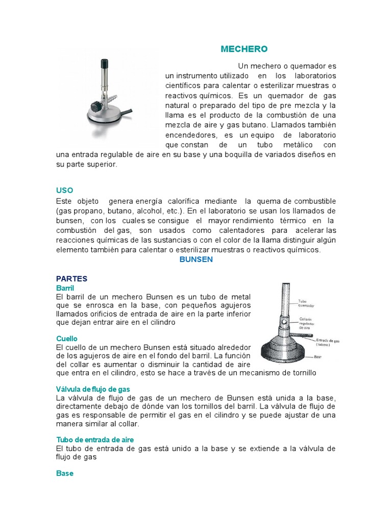 Función y partes del mechero de laboratorio | PDF | Tecnología ...