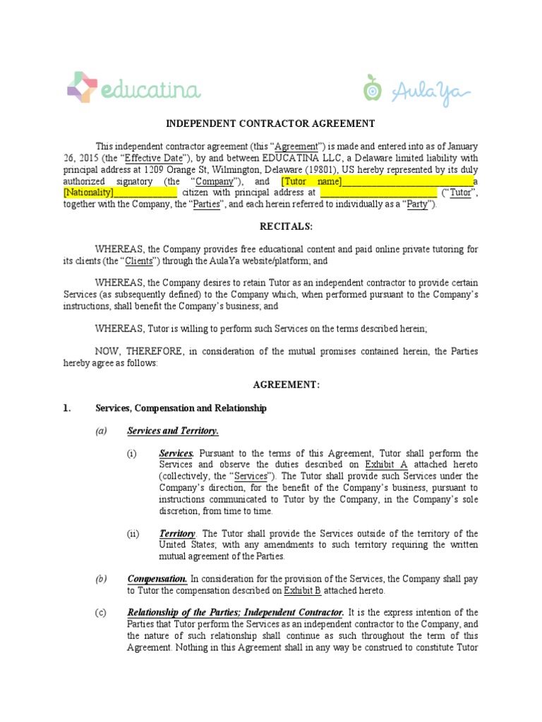 Tutor Contract Essentials | PDF | Arbitration | Indemnity