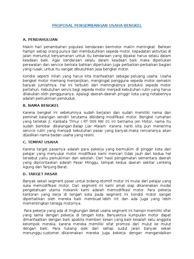 Proposal Izin Usaha Bengkel Sepeda Motordoc Proposal Izin Usaha Bengkel Sepeda Motordoc