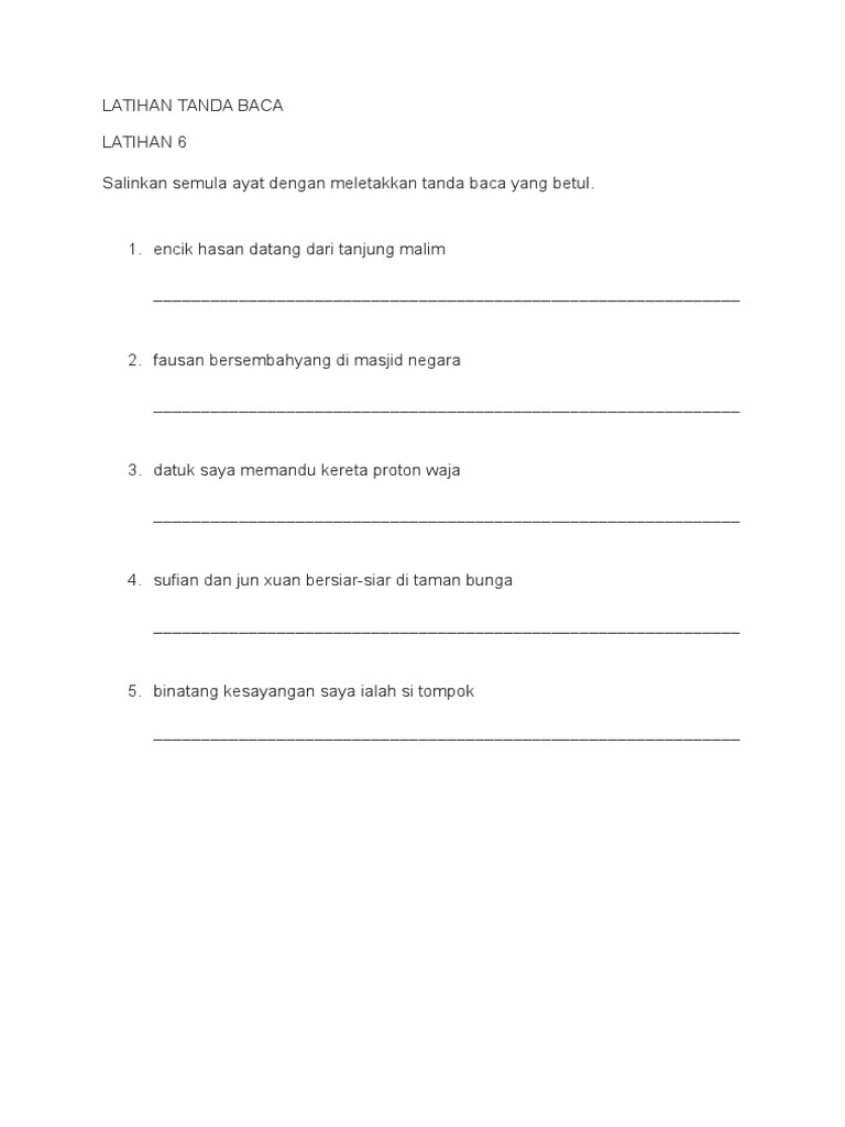 Latihan Tanda Baca Bm Tahun 4