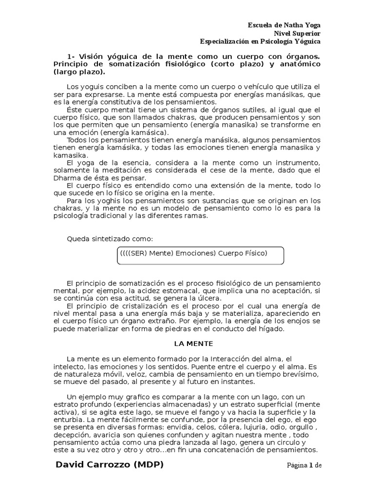 Psicología Yóguica y Funciones Mentales | PDF | Yoga | Mente