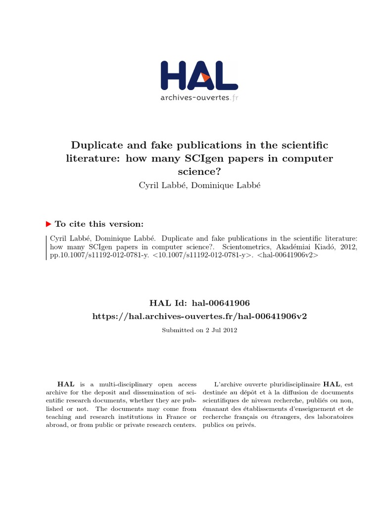 Detecting Fake SCIgen Papers in CS | PDF | Computing And Information ...