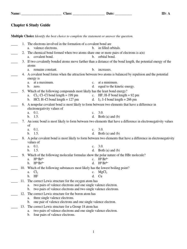 Multiple Choice Questions With Answers On Chemical Bonding Quiz Questions And Answers
