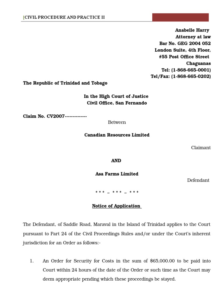 Security For Costs Application Rene 1 PDF Costs In English Law Plaintiff