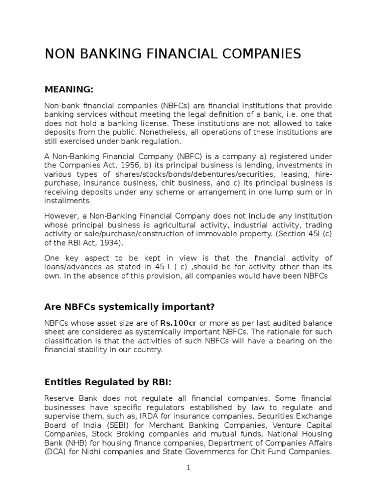 Non Banking Financial Companies (NBFC'S) | PDF | Non Bank Financial ...