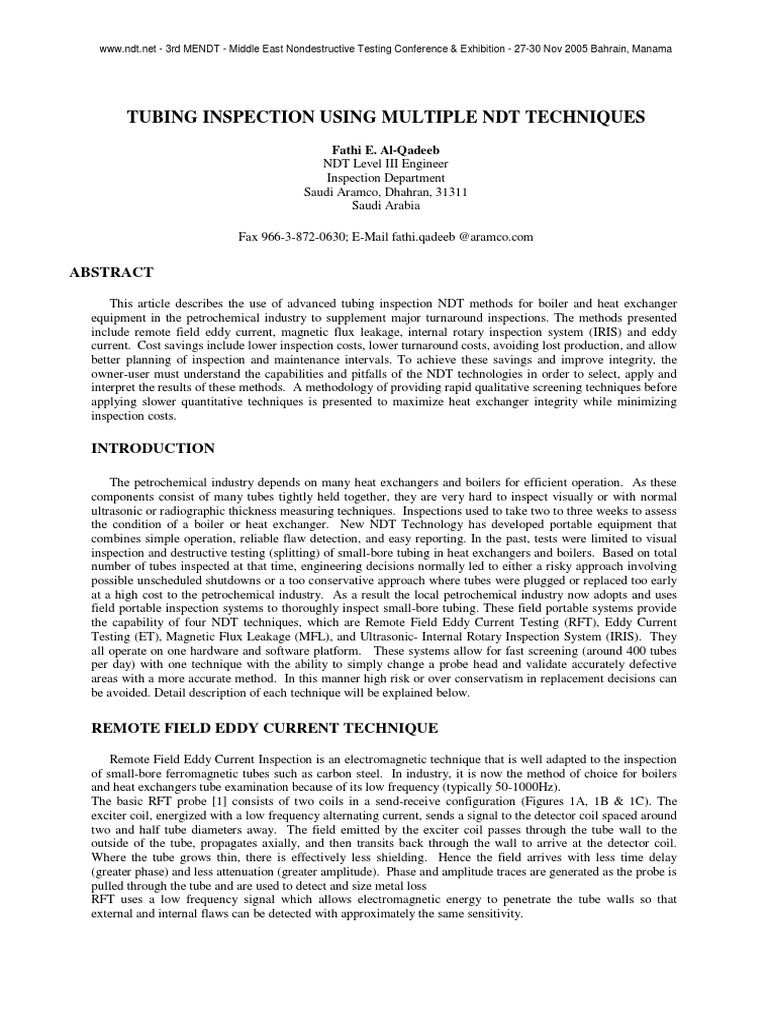 Advanced NDT Techniques for Tube Inspection | PDF | Inductor ...