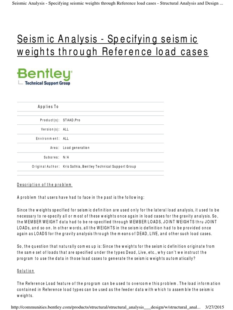 Seismic Analysis - Specifying Seismic Weight Through Reference Load ...