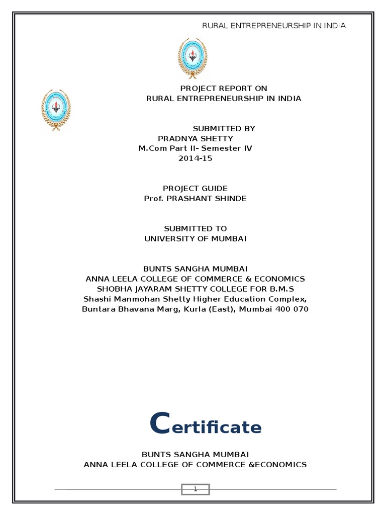 Rural Entrepreneurship Project Report | PDF | Partnership | Marketing ...