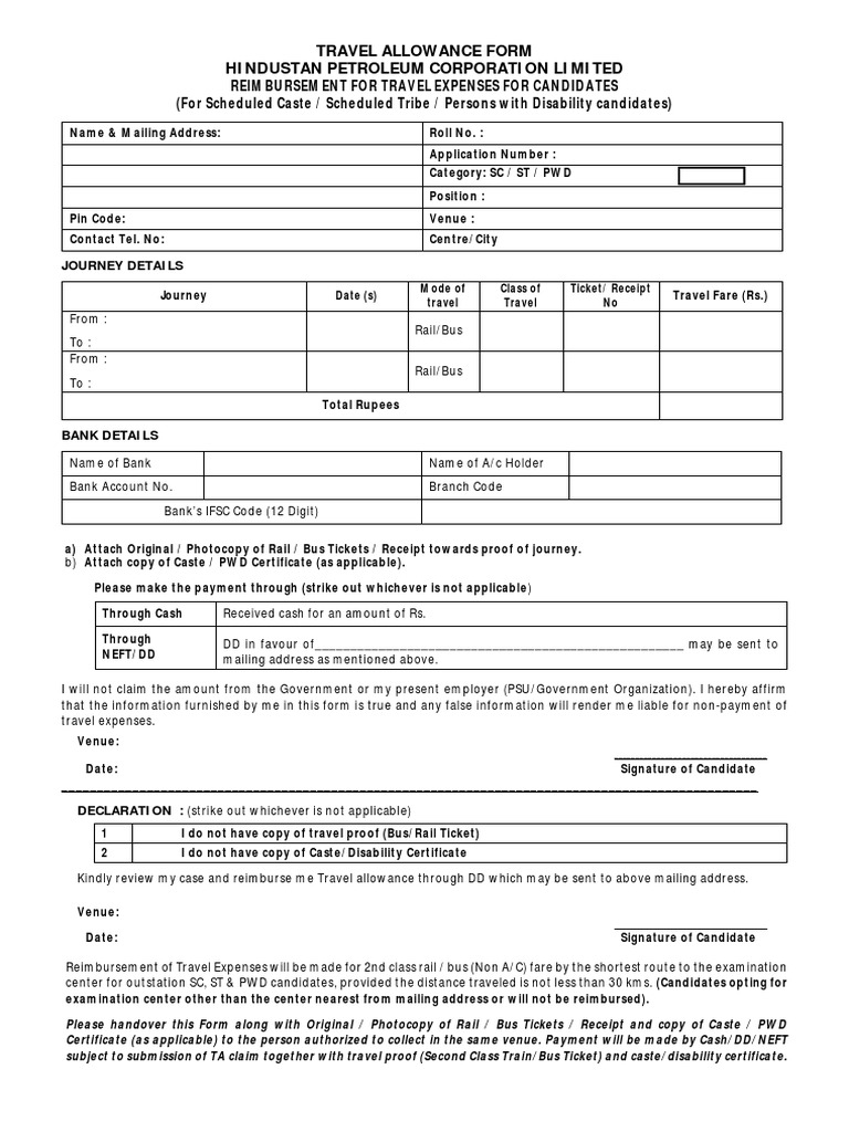 Travel Reimbursement Form PDF PDF